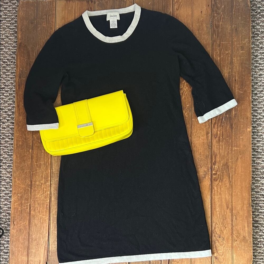 Neiman Marcus mini dress Vintage 90s Black and cream Silk-Cashmere Blend size la